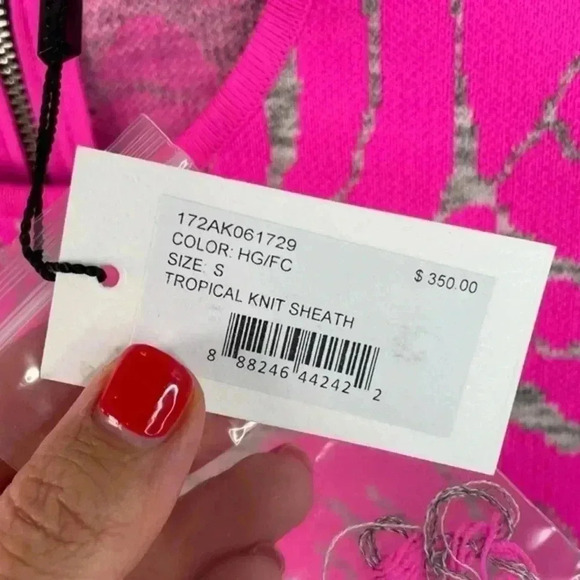 Milly Neon Pink and Gray Tropical Knit Sleeveless Sheath‎ Dress - Picture 8 of 9